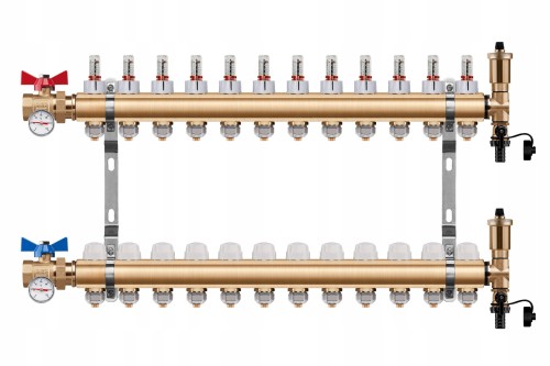 Przejdź do produktu ROZDZIELACZ PODŁOGÓWKI 12 OBWODY + ZAWOR KULOWY PROSTY + TERMOMETR + PEX
