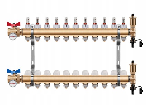Przejdź do produktu ROZDZIELACZ PODŁOGÓWKI 11 OBWODY + ZAWOR KULOWY PROSTY + TERMOMETR + PEX