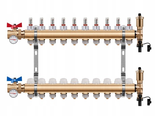 Przejdź do produktu ROZDZIELACZ PODŁOGÓWKI 10 OBWODY + ZAWOR KULOWY PROSTY + TERMOMETR + PEX