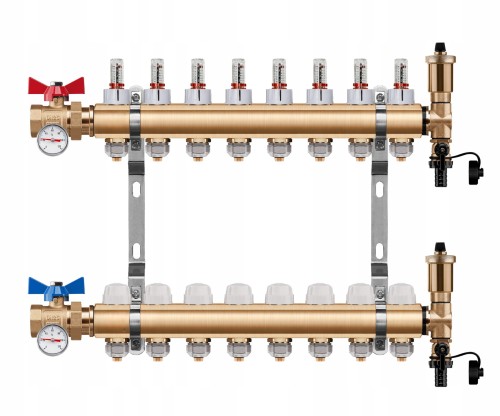 Przejdź do produktu ROZDZIELACZ PODŁOGÓWKI 8 OBWODY + ZAWOR KULOWY PROSTY + TERMOMETR + PEX