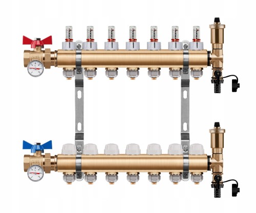 Przejdź do produktu ROZDZIELACZ PODŁOGÓWKI 7 OBWODY + ZAWOR KULOWY PROSTY + TERMOMETR + PEX