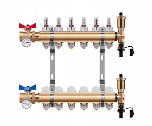 Przejdź do produktu ROZDZIELACZ PODŁOGÓWKI 6 OBWODY + ZAWOR KULOWY PROSTY + TERMOMETR + PEX